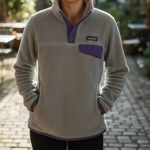 Patagonia Fleece Pullover Snap T Gray‎ Purple Women XS